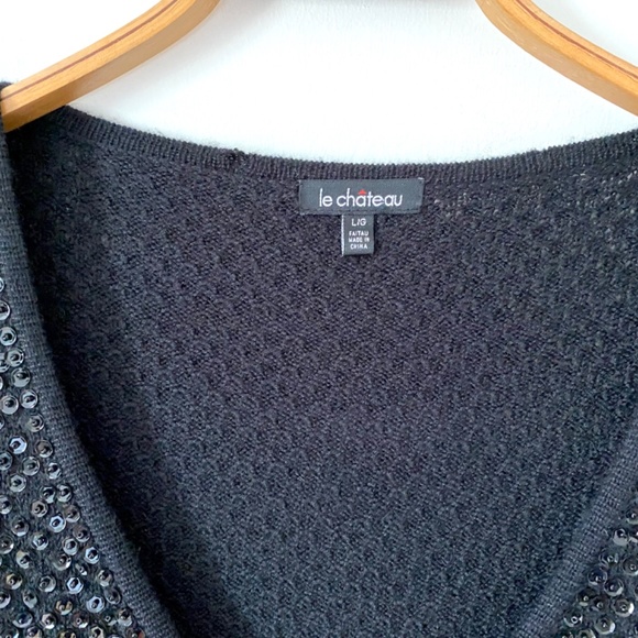 Vintage Beaded and Sequined Cardigan Sweater, Black Satin Buttons, Size Large L - Picture 7 of 10